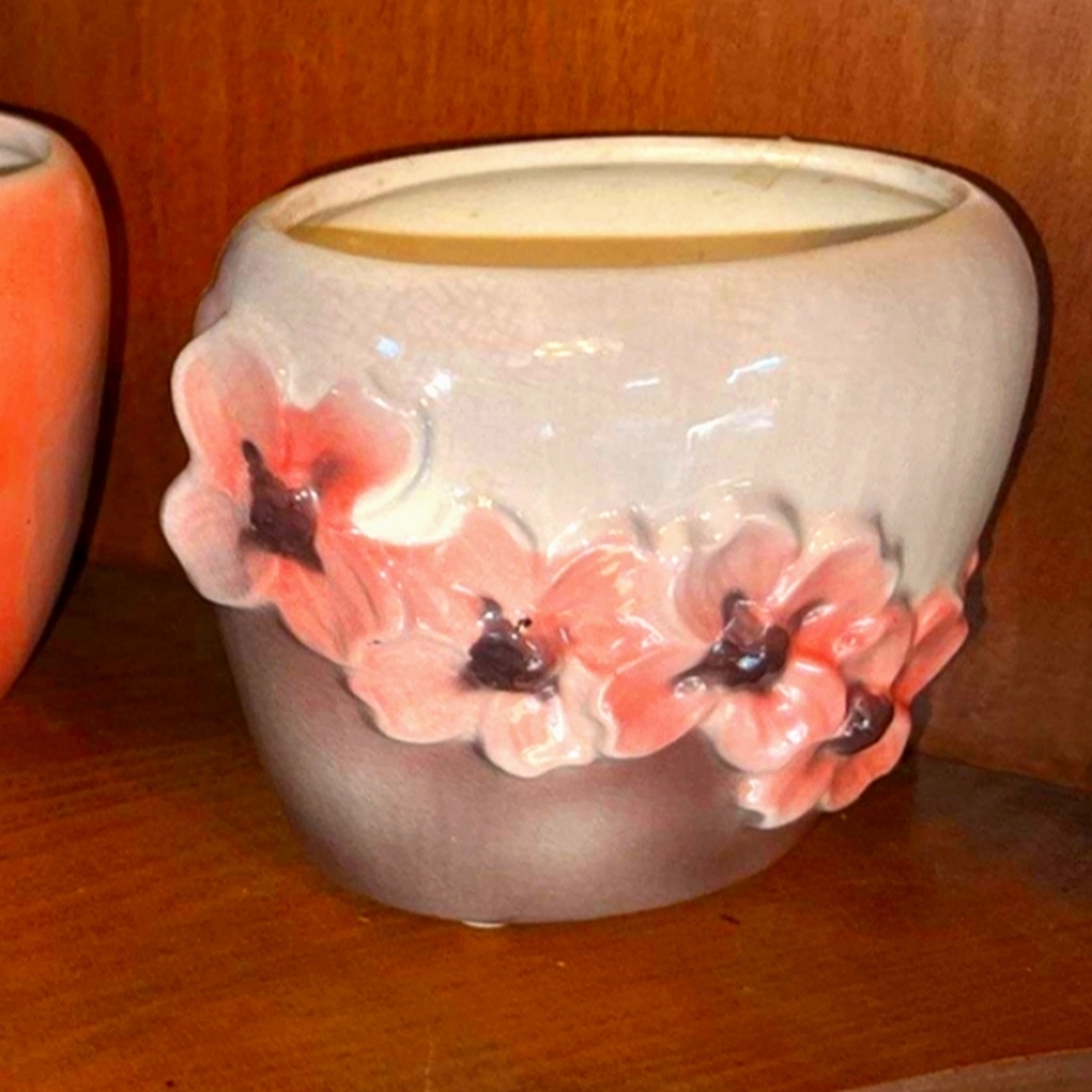 Royal Copley Pottery Pink Dogwood Planter Vase Mid Century Oval